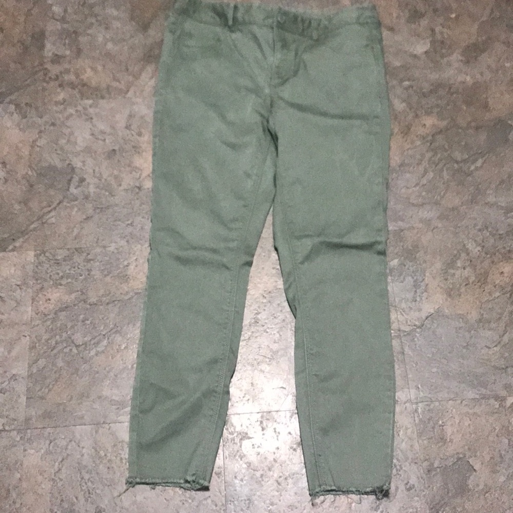 Olive green raw hem skinnys
